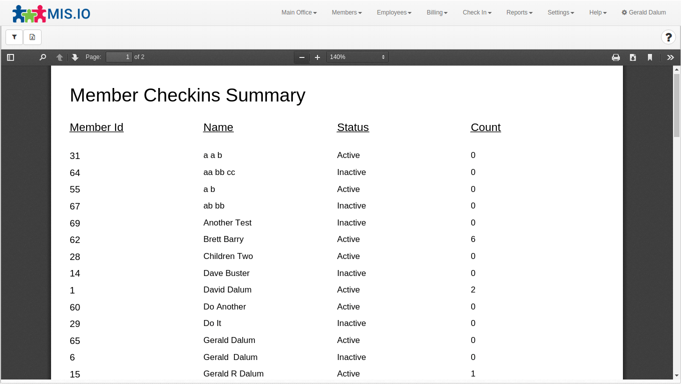 Member Check Ins Summary Gym Software Report